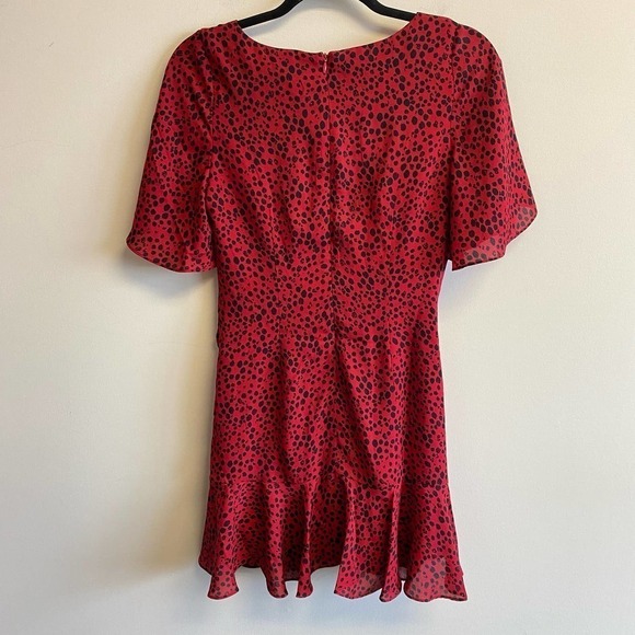 BB DAKOTA Women's Party Animal Print Dress Red Black Dot V-Neck Size 4 - Picture 8 of 13